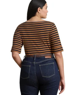 Plus Size Striped Stretch Cotton Boatneck Tee