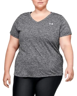 Plus Size Tech Solid Short Sleeve V-Neck