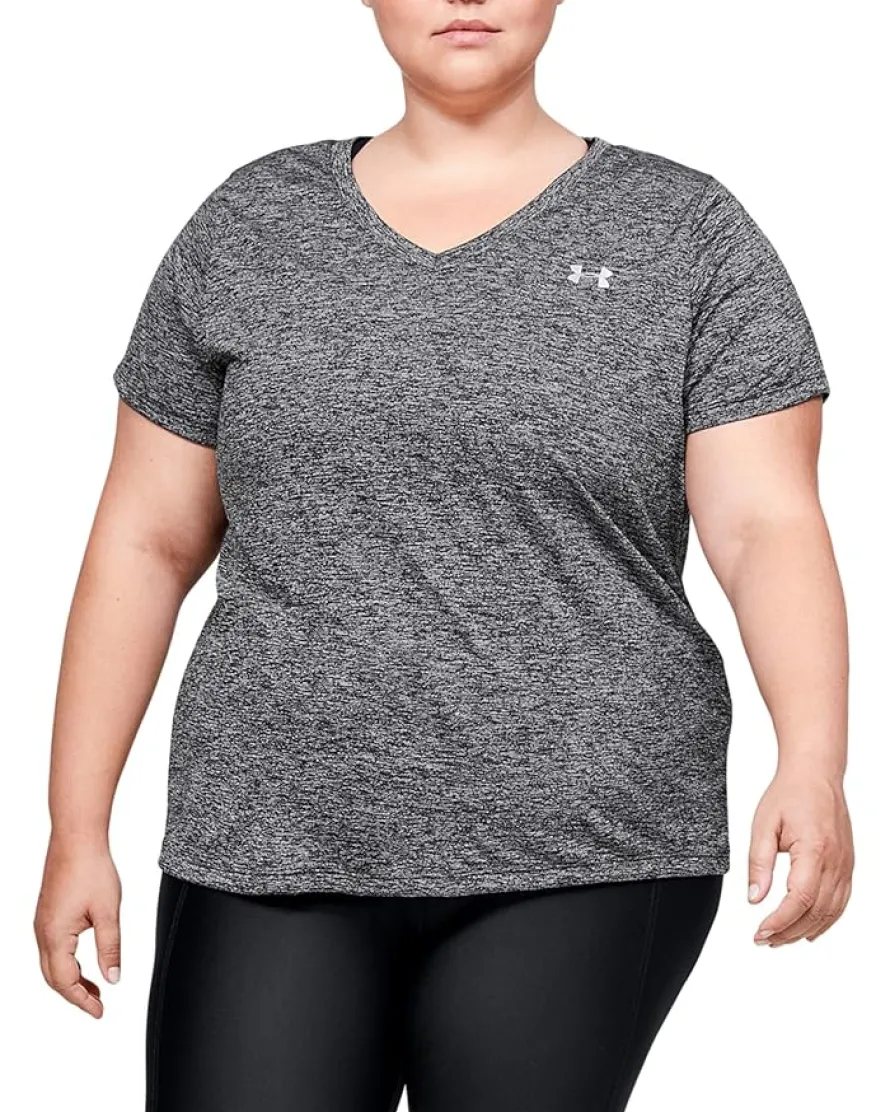 Plus Size Tech Solid Short Sleeve V-Neck