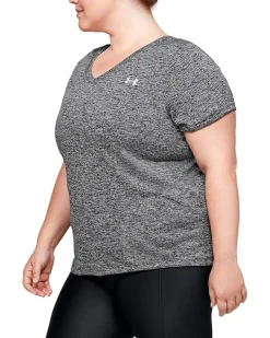 Plus Size Tech Solid Short Sleeve V-Neck