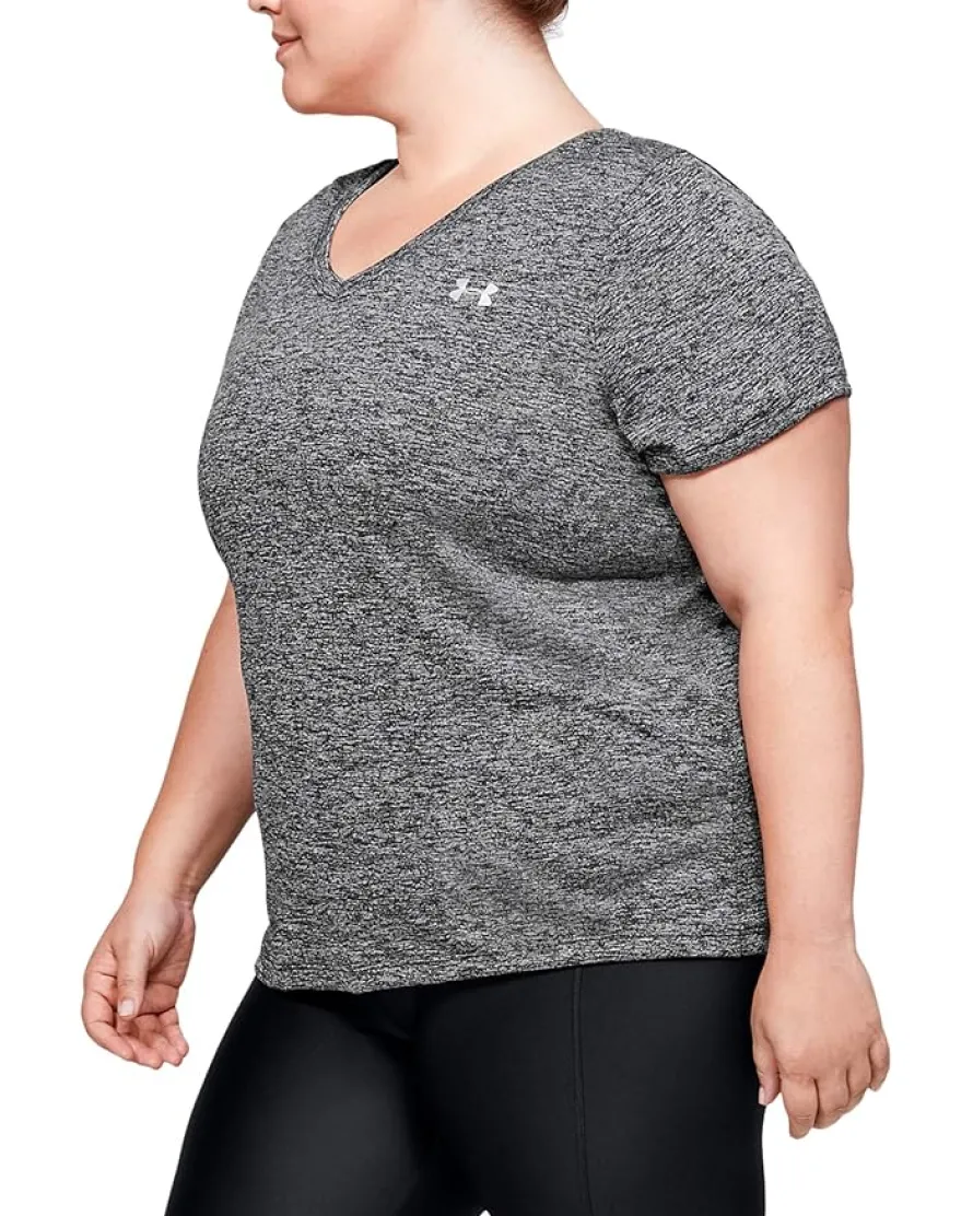 Plus Size Tech Solid Short Sleeve V-Neck