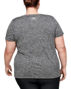 Plus Size Tech Solid Short Sleeve V-Neck