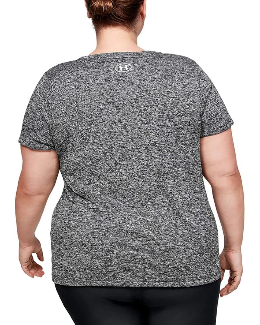 Plus Size Tech Solid Short Sleeve V-Neck