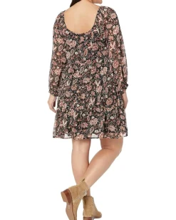 Plus Teresa Long Sleeve Tie Retro Mini Dress