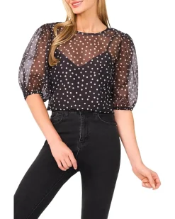 Polka Dot Balloon Short Sleeve Crew Neck Top