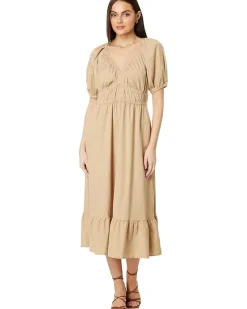 Poplin V-Neck Midi Dress