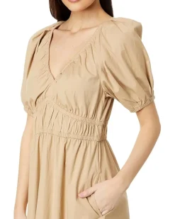 Poplin V-Neck Midi Dress