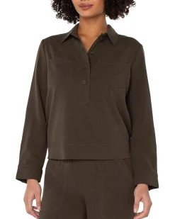 Popover Long Sleeve Shirt With Elastic At Waist