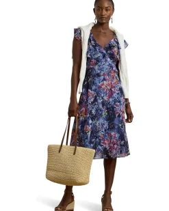 Print Ruffle-Trim Georgette Midi Dress