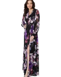 Printed Floral Long Sleeve Shirt Dress Gown