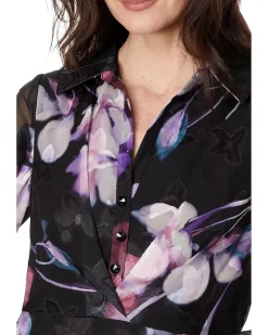 Printed Floral Long Sleeve Shirt Dress Gown