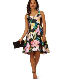 Printed Mikado Short Dress