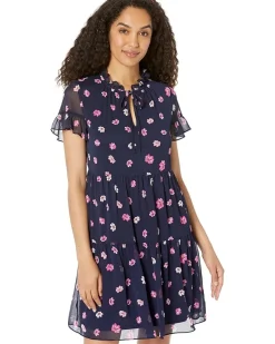 Printed Ruffle Neck Dress