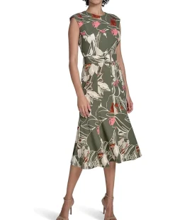 Printed Scuba Crepe Belted Midi