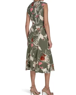Printed Scuba Crepe Belted Midi