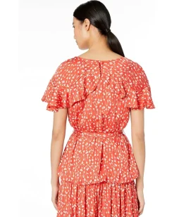 Printed Top with Ruffled Sleeves