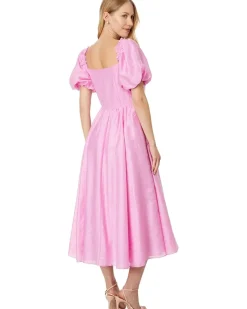 Puff Sleeve Button Down Midi Dress