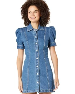 Puff Sleeve Denim Mini Dress in Walk in The Park