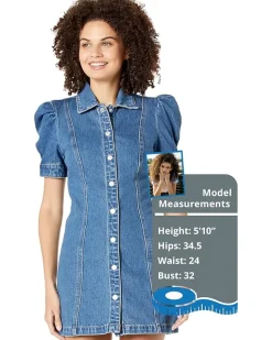 Puff Sleeve Denim Mini Dress in Walk in The Park