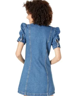 Puff Sleeve Denim Mini Dress in Walk in The Park