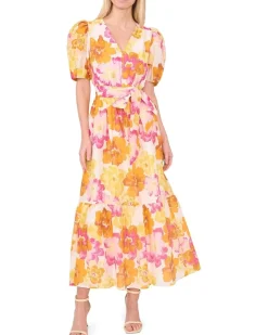 Puff Sleeve Maxi Dress With Waist Tie