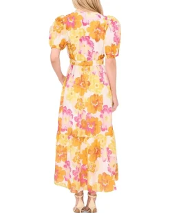 Puff Sleeve Maxi Dress With Waist Tie