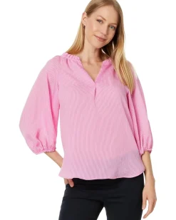 Raglan Puff Sleeve Blouse W/ Ruffle Neck