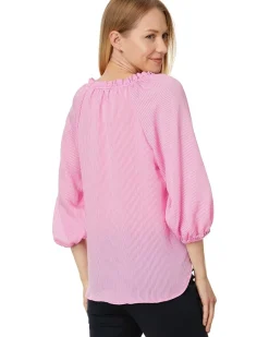 Raglan Puff Sleeve Blouse W/ Ruffle Neck