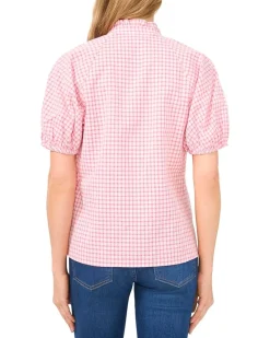 Raglan Sleeves Ruffled Split Neck Blouse