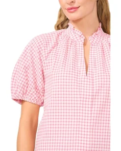 Raglan Sleeves Ruffled Split Neck Blouse