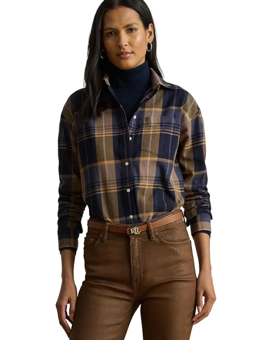 Relaxed Fit Plaid Cotton Twill Shirt
