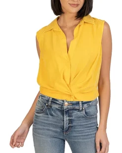 Renata Front Twist Sleeveless Blouse w/ Collar