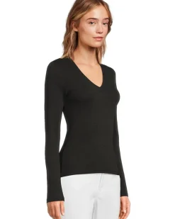Rib Slub Long Sleeve V-Neck