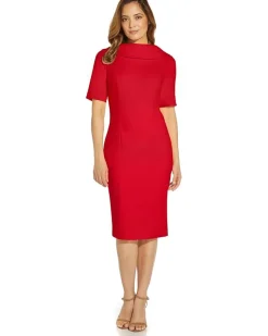 Roll Neck Sheath Collar Dress w/V-Back