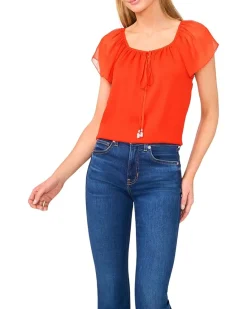 Round Neckline Flutter Slv Top