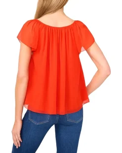 Round Neckline Flutter Slv Top