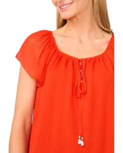 Round Neckline Flutter Slv Top