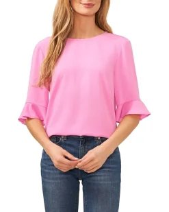 Ruffle Cuff Crew Neck Blouse