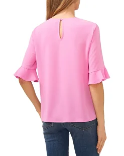 Ruffle Cuff Crew Neck Blouse