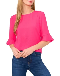 Ruffle Cuff Crew Neck Blouse