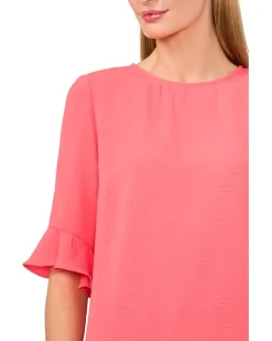 Ruffle Cuff Crew Neck Blouse