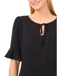 Ruffle Cuff Split Tie Neck Top