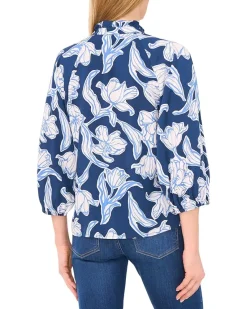 Ruffle Neck Raglan Seam Split Neck Blouse