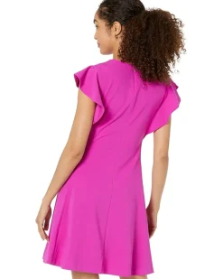Ruffle Sleeve Fit-and-Flare Dress