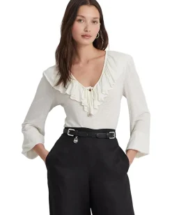 Ruffle-Trim Jersey Tie-Neck Top