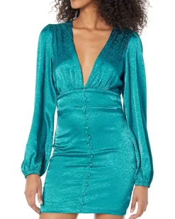 Satin Button-Up Jacquard Dress