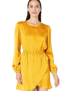 Satin Long Sleeve Flounce Dress