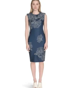 Scuba Cap Sleeve Floral Printed Sheath