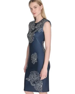 Scuba Cap Sleeve Floral Printed Sheath