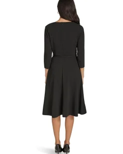 Scuba Crepe Asym Rouched Neck Midi With Belt